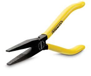 Long-Nosed Flat Pliers Browned head Special grain design for better grip Induction hardened cutting edges for long life Ergonomic, yellow PVC handle Forged from chrome nickel steel for
