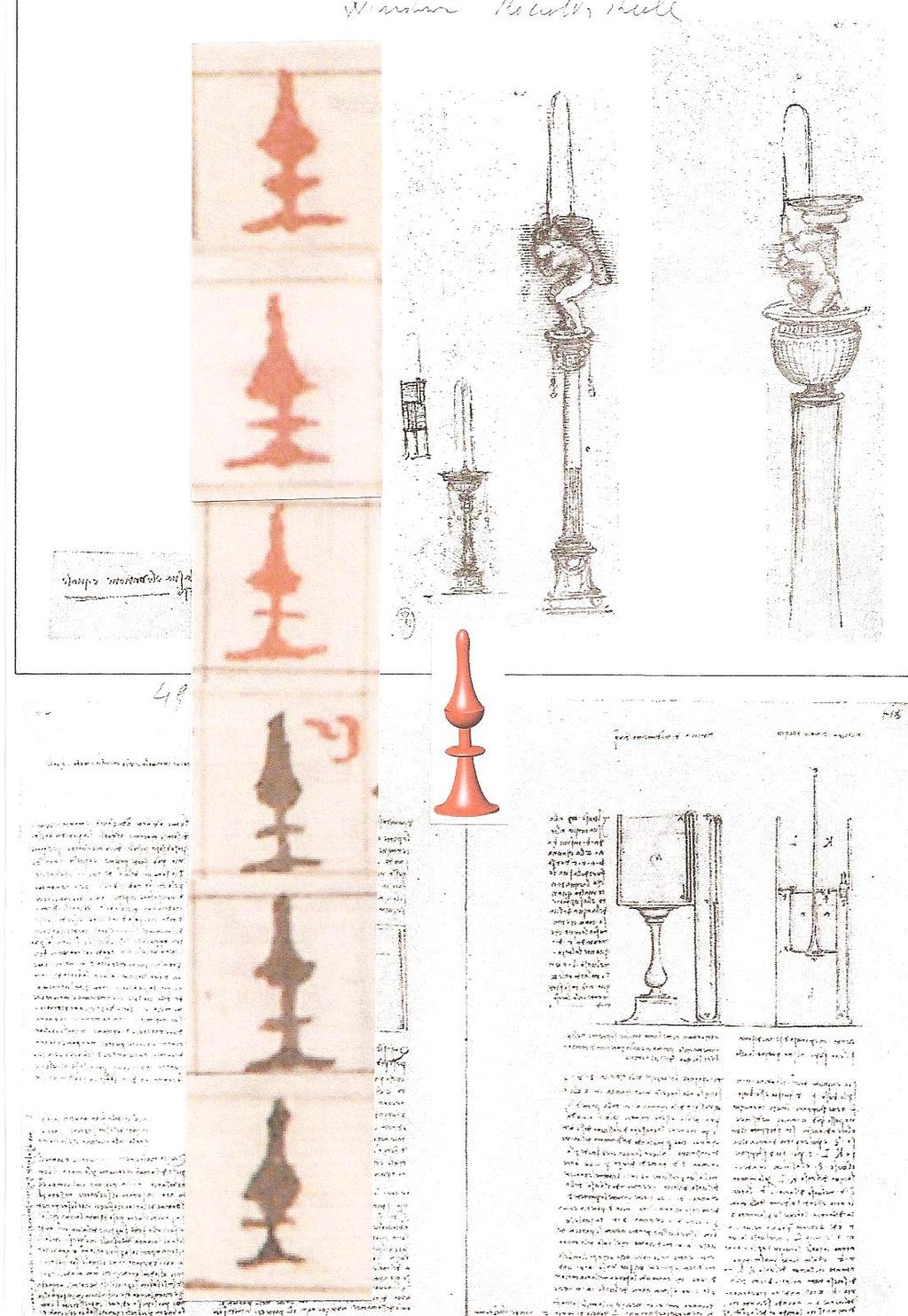 Plate 4 Comparison of some of the figures of Queens taken from pages of the Manuscript and Leonardo s drawings of fountains. - c.