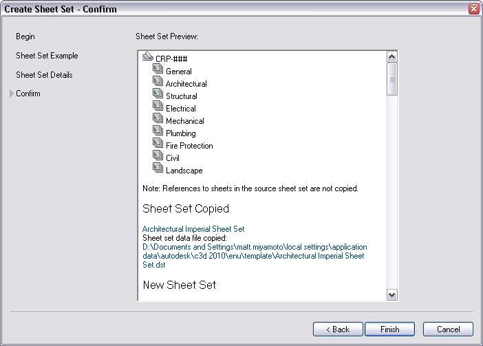 4. Confirm - Check the Sheet Set Preview for errors then select Finish. You are now ready to import layouts or add new sheets into the Sheet Set Manager.