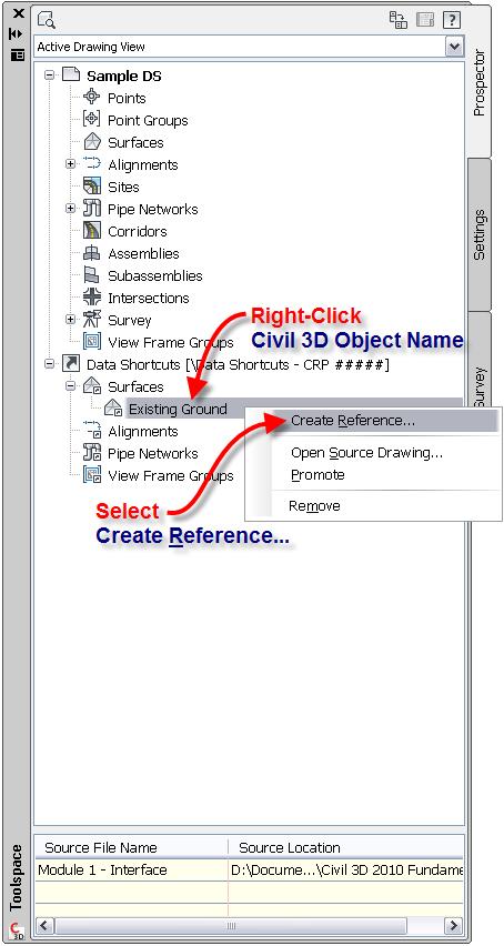 Creating the Data Shortcut Reference 1. Open or Create the Consumer drawing to receive the shortcut data.