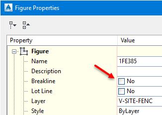 The breakline attribute for individual figures can be subsequently modified with the Edit Survey Figure Properties command.