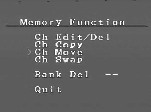 Figure 6 The display screen of the AR7000B showing the contents of memory channel 2 of bank 1. Graphic representations of the signal strength and volume level appear at the top of the screen.