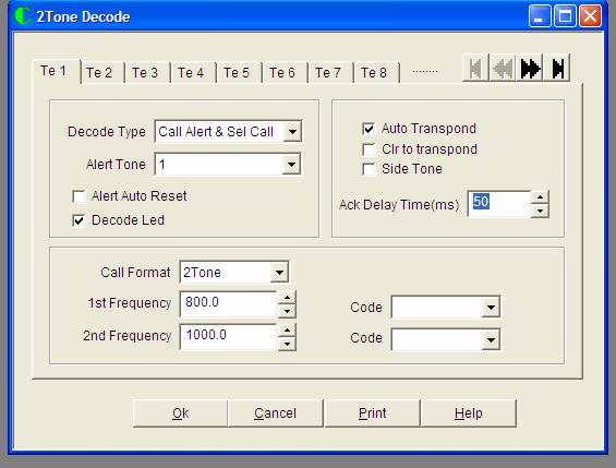 2Tone Decode Screen When the 2Tone Decode entry from the tree bar is accessed, the following screen appears: Decode Type This options offered by selecting the drop down combo box are None, Call