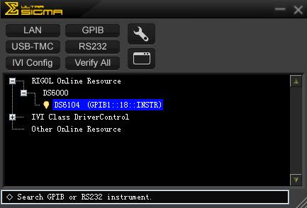 5. View device resource Click OK to return back to the main interface of Ultra Sigma. The resources found will appear under the RIGOL Online Resource directory. 6.