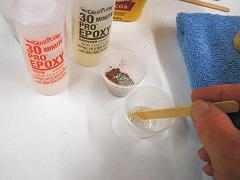cocoa powder 1 part A 30-minute epoxy resin 1 part B 30-minute epoxy hardener Stone & Coral Inlay