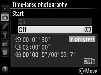 t D Time-Lapse Photography Time-lapse is not available in live view (0 49, 57), at a shutter speed of A (0 79), when bracketing (0 153), High Dynamic Range (HDR, 0 139), multiple exposure (0 160), or