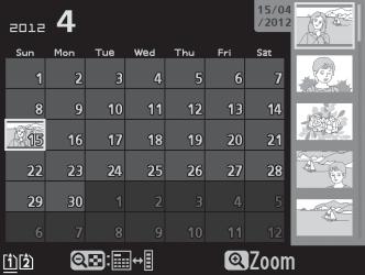 Calendar Playback To view images taken on a selected date, press the W (S) button when 72 images are displayed.