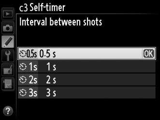 Self-timer delay: Choose the length of the shutter-release delay (0 85).