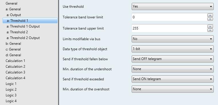 3.2.3.2 Parameter window a: Threshold 1 The details in the following also apply to b: Threshold 2 Output. Use threshold No Yes This parameter defines if threshold 1 should be used.