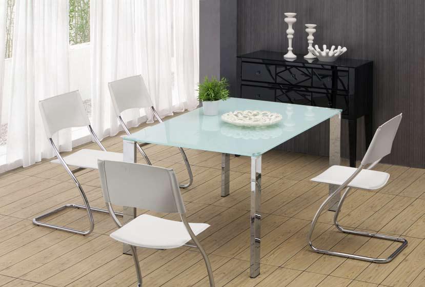 chrome, matte black, or matte white, as well as in two heights: dining and bar.