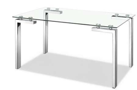 tempered glass top with four basic squared chrome steel tube legs.