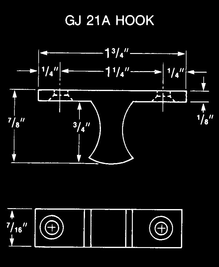 stud: 1-1 4" - 20 x 1 1 4" lag screw body: 2 - #8 x 3 4" flat head dual purpose screws GJ 21A GJ 21A: BHMA B13292; ANSI 156.