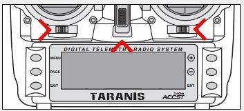 Lost connection with radio controller FrSky 1. Switch on your Taranis X9D Plus transmitter, goto "Model Setup" (Press MENU and PAGE button once).
