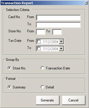 Transaction Report The Transaction report will list all information that has happened on a single card or series of cards.