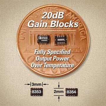 AD8353 and AD8354 RF Gain Blocks Silicon Bipolar 50 ohm input & output Gain Blocks KEY SPECIFICATIONS Frequency Frequency Range: Range: 1MHz 1MHz to to 2.7GHz 2.