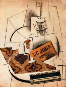 Picasso, La Bouteille de Vieux marc 1913, Mixed medium, 62,5 x 47 cm,