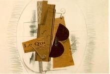 Braque, Violon et pipe («Le Quotidien») 1913-1914, Mixed medium, 74 x