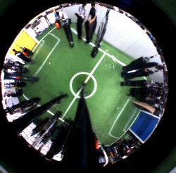 (c) The typical panoramic image captured by our former omni-directional vision in Bremen, 2006, and the dimension of the field is 12m*8m.