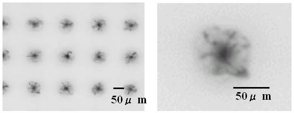 4 Crack area as a function of total laser energy or number of laser shots per point (a) Scattering image (b)