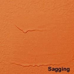 Sagging This paint failure is easily identified as a dripping or drooping look to areas of the paint film. Potential Causes: Application of a coat of paint that was too heavy or overloaded.