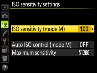 l ISO Sensitivity Settings ISO sensitivity can be adjusted in movie mode (in live view or during recording).