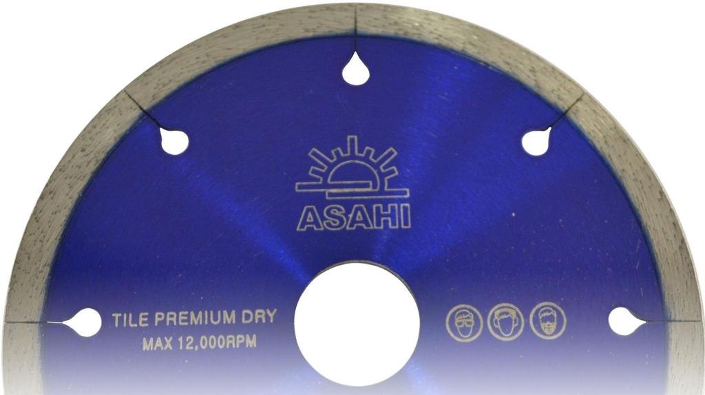 Continuous Tile Cutter Premium Wet/Dry Asahi Continuous Rim Diamond Tile Blades can be used wet or dry. These laser cut air hole blades provide optimum cutting with minimal chipping.