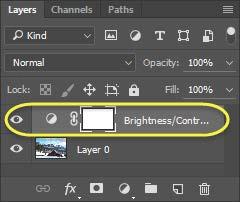 When you click on the brightness/contrast adjustment layer, you will see the brightness/contrast panel open.