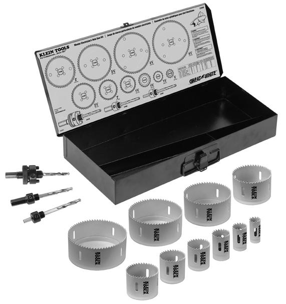 Hole Saw Kits Hole Saw Kits Electrician s Hole Saw Kit Contains the most popular sizes for basic electrical work. All components are packed in a rust-proof, molded plastic carrying case. 31630 2.