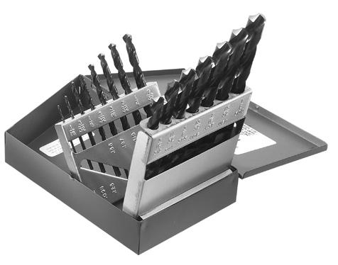 Drill Bit Sets 13-Piece Regular-Point Drill-Bit Set Hinged metal box with one stand-up bit holder. 53002.60 Cat. No.