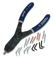 Pliers provided with cushion grip handles. Set consists of one internal and one external snap ring pliers and 16 tips in a vinyl pouch. Tip set includes 4 each of interchangeable tips: 90 x.