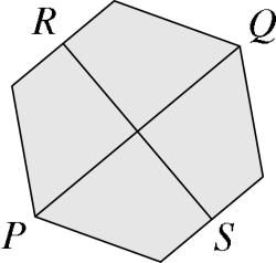 13. The points P and Q are opposite vertices of a regular hexagon and the points P and S are midpoints of opposite edges, as shown. The area of the hexagon is 60 cm 2.