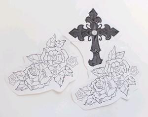 First, I had two printed templates of the rose, and one of the cross.