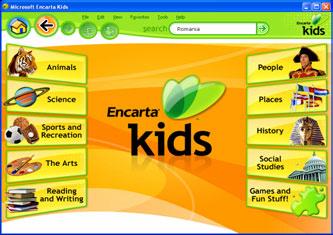 Prezintă imaginea de start a Enciclopediei, Microsoft Encarta Kids (figura 4.18.