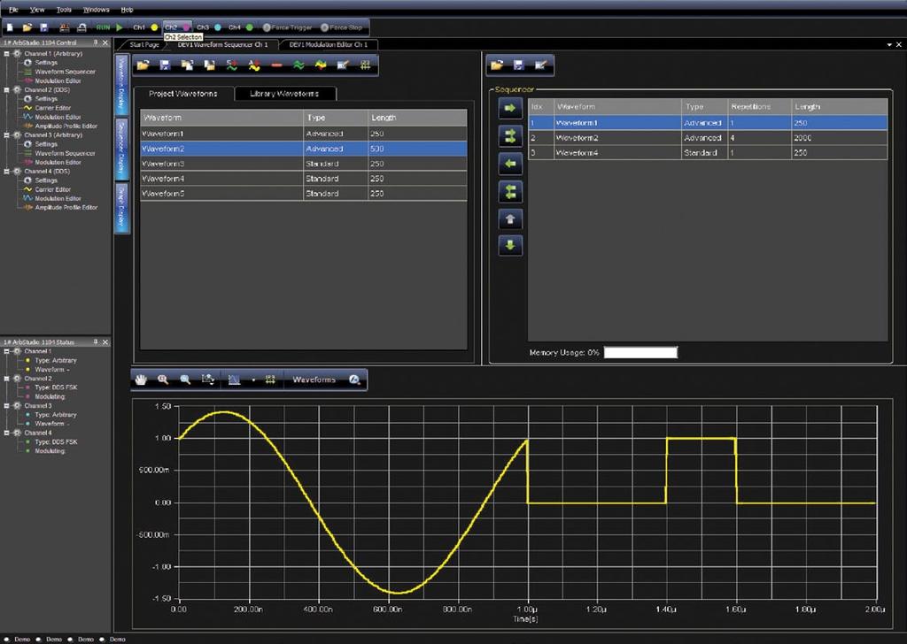 Channel Status Set or update the status and configuration of each channel or digital pod. 3. Output Controls Enable the waveform output and control ArbStudio triggering. 4.