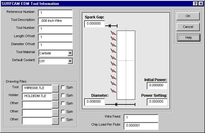 SURFCAM Reference Manual, Chapter 6 Wire EDM 359 6.3.1.2 Edit or Add an EDM Tool New tools can be added to the EDM tool library. Features of an existing tool can be edited.