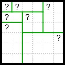 The number must equal the area of the rectangle (in cells). Some numbers may be replaced with question marks. Question marks stand for a number higher than.