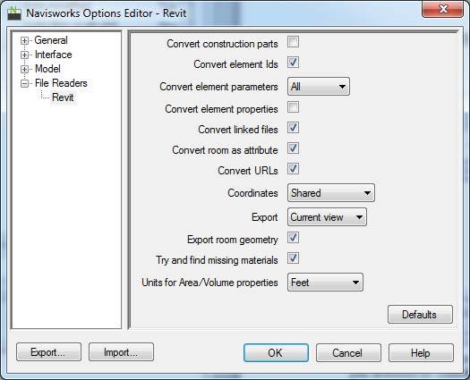 However, an exporter plug-in within Revit allows you to export your Revit model to a Navisworks NWC file.