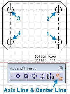 Create the hole centers and center lines between holes as shown above.