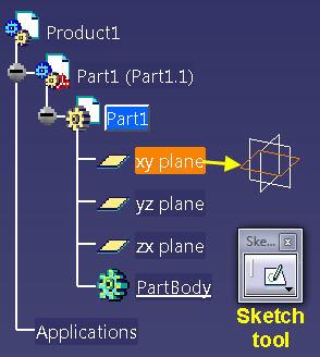 Pick the Sketch tool >> xy plane in this example.