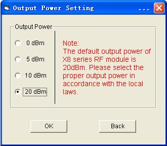 2. --Set the output power of your RF module The default output power of X8 series RF module is 20dBm.