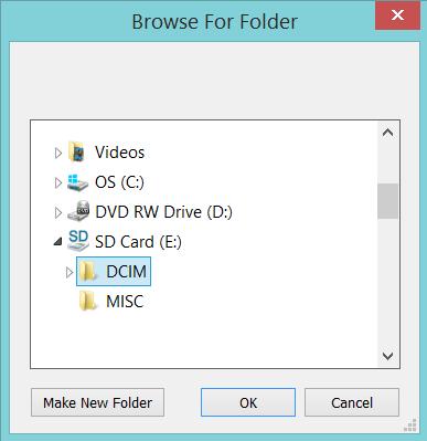 Click on OK. Now you will be shown a Dialog box in which you can select a folder.