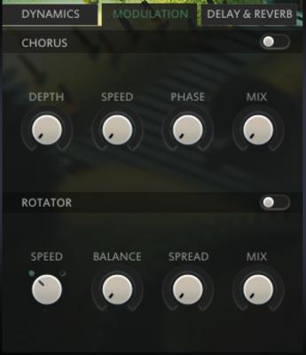 5.2 MODULATION CHORUS: CHORUS ON/OFF: Toggles the CHORUS on and off. DEPTH: Adjusts the DEPTH of the CHORUS effect. This parameter controls the amount of detune the CHORUS effect uses.
