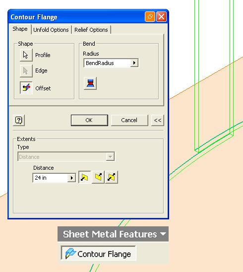 Inventor (10) Module 1G: 1G- 11 Figure 1G-4B: Clicking the Offset button in the tool s dialog window so that the Contour Flange s points inward.