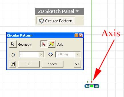 line) for Axis. Figure 1G-5K: Circular Pattern geometry appearing on the screen.
