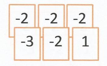 What three matching cards could be added to those pictured to get the same change in score? Model this using a product in an equation.