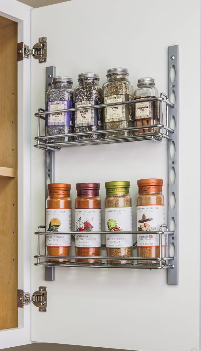 oor-mount Tray Systems Ease over-crowded cabinets by putting your doors to work Great for storing spices and other small containers in wall cabinets, base cabinets and pantries Mount in lower cabinet