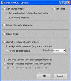 2.1.1 Settings for Generate HDR Alignment settings The Align source images option is checked by default.