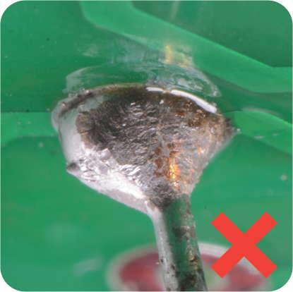 This is caused by the metal in the solder turning to oxides.