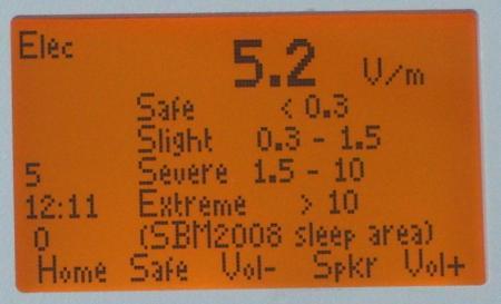 3.3 Safe values When you choose "Safe", you will see (together with the measured value) what values are safe for the electric field strength during sleep, according to the german SBM2008 standard.