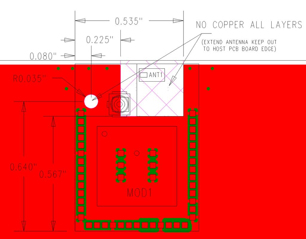 5.2 Sterling-LWB Chip Antenna Module Variant Host PCB When implementing the Chip Antenna Module (LSR Part Number 450-0152), the host PCB layout shown Figure 2 should be followed.